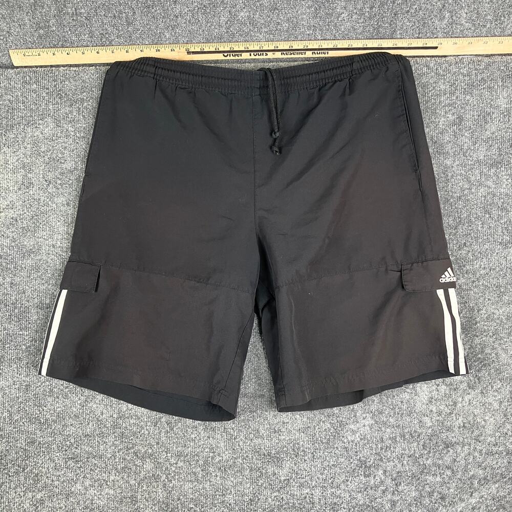 Adidas Athletic Shorts Mens Size L Black 3-Stripes Side Pockets Gym Running‎
